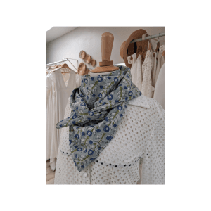 grand foulard block print bleu