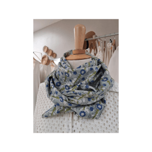 grand foulard block print bleu