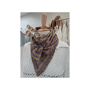 Grand foulard indien rayé vert et mauve